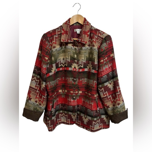 Coldwater Creek Aztec Western Jacket Women's 18W Red Wool Blend Button Front - Picture 2 of 10